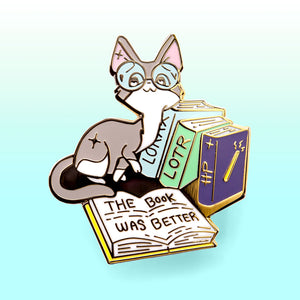 The Book Was Better (Cornish Rex Cat) Enamel Pin Brooches & Lapel Pins Flair Fighter   