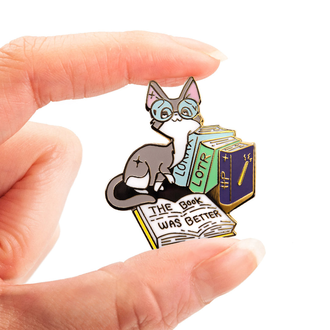The Book Was Better (Cornish Rex Cat) Enamel Pin Brooches & Lapel Pins Flair Fighter   