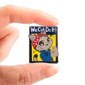 We Cat Do It (American Shorthair Cat) Enamel Pin + Keychain + Vinyl Sticker BUNDLE [3 PCS]  Flair Fighter   