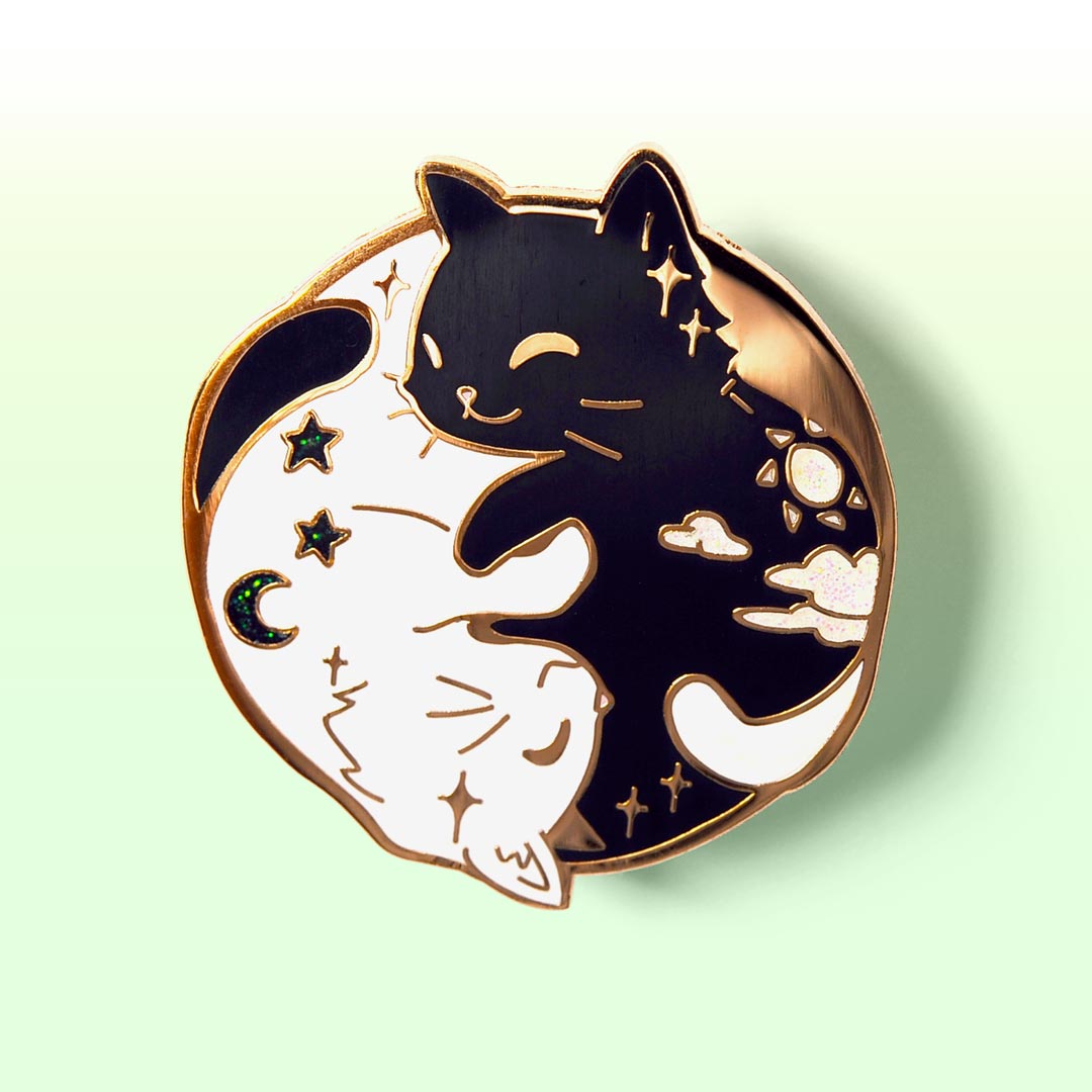Day and Night Cats Cute Hard Enamel Lapel Pin - Flair Fighter