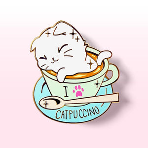 I Love Catpuccino Coffee Cat Enamel Pin + Keychain + Vinyl Sticker BUNDLE [3 PCS] Brooches & Lapel Pins Flair Fighter   