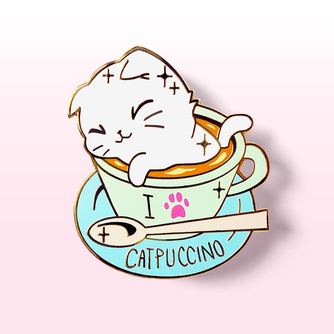 I Love Catpuccino Coffee Cat Enamel Pin Brooches & Lapel Pins Flair Fighter   
