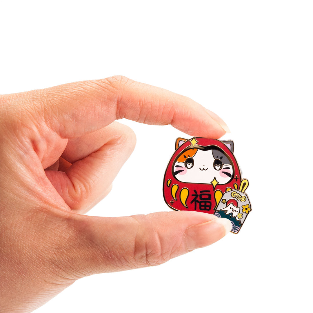 Daruma Cat Enamel Pin Brooches & Lapel Pins Flair Fighter   