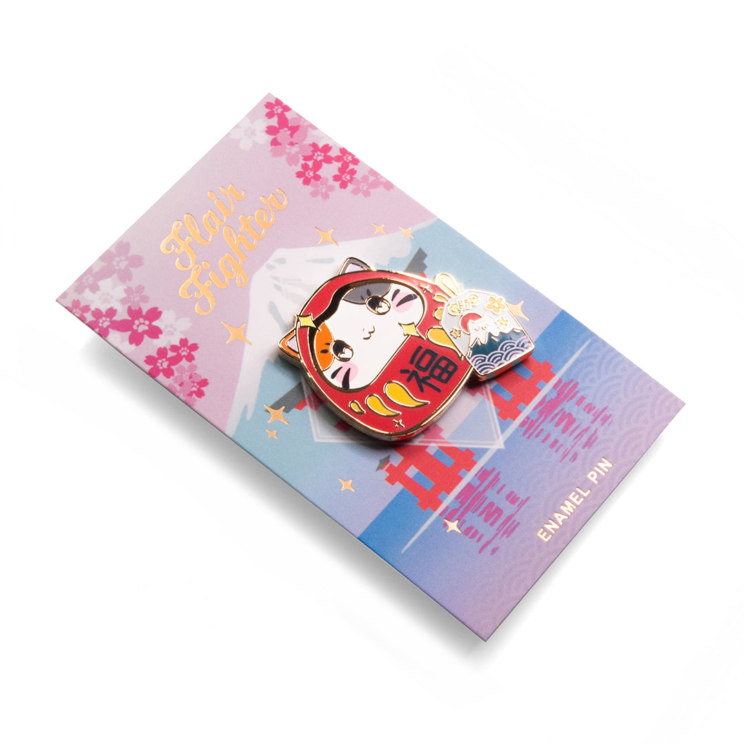 Daruma Cat Enamel Pin Brooches & Lapel Pins Flair Fighter   
