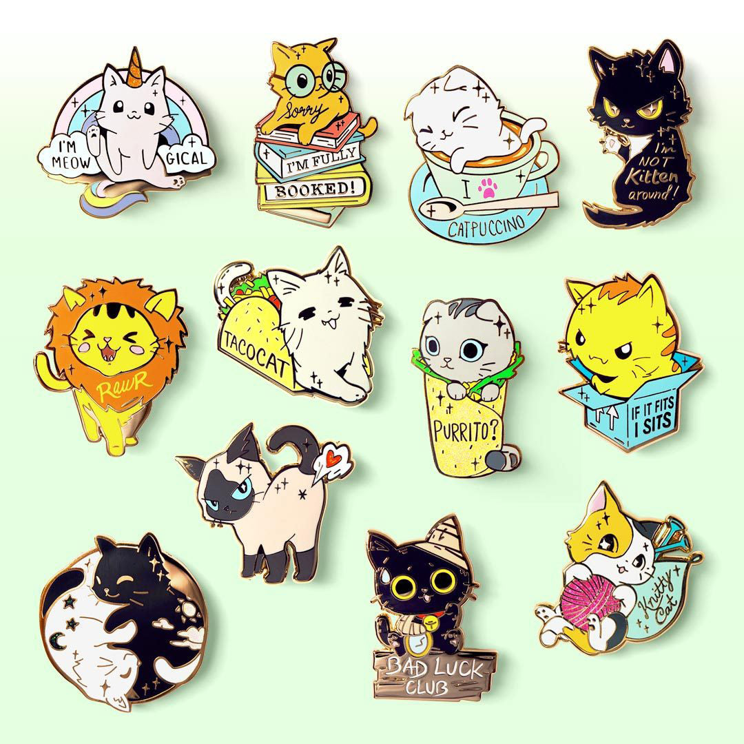 Cat Collection Vol. 2 Cute Hard Enamel Lapel Pins Full Set [12 Pcs]