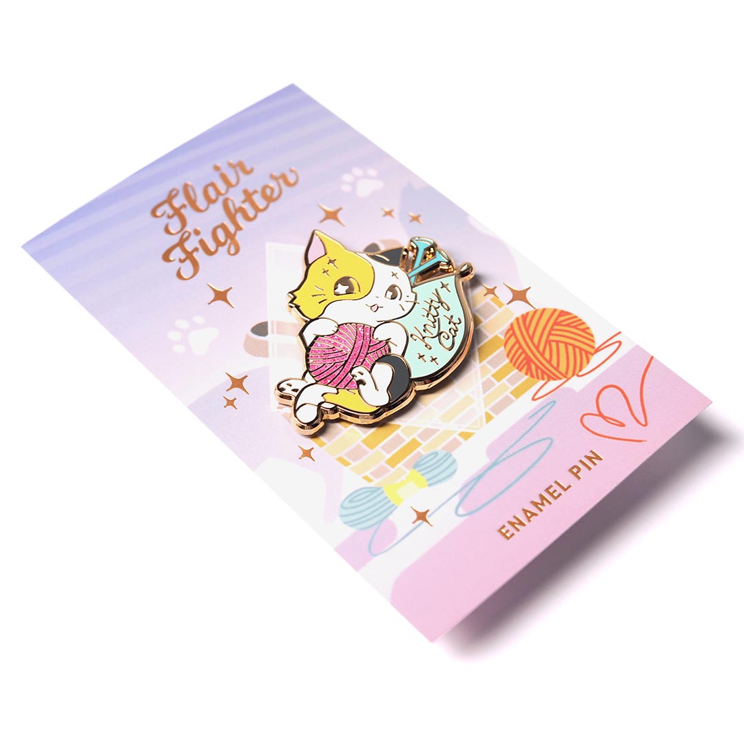 Knitty Calico Cat Enamel Pin Brooches & Lapel Pins Flair Fighter   