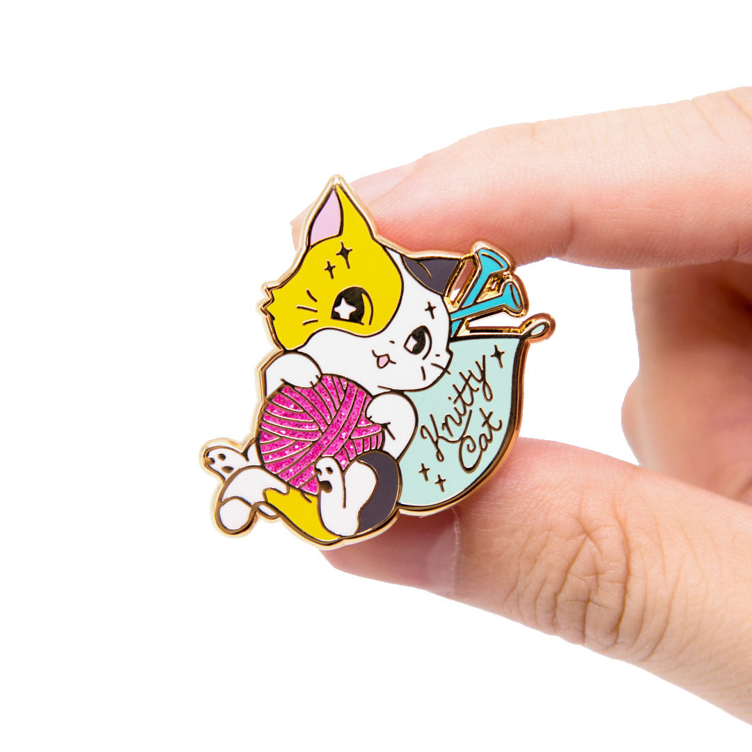 Knitty Calico Cat Enamel Pin Brooches & Lapel Pins Flair Fighter   