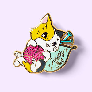 Knitty Calico Cat Enamel Pin Brooches & Lapel Pins Flair Fighter   