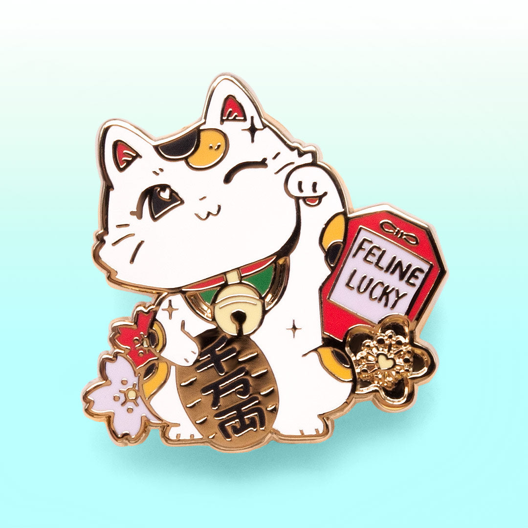Lucky Cat (White) Maneki-Neko Enamel Pin Brooches & Lapel Pins Flair Fighter   