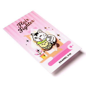 You're My Bestea Boba Cat Enamel Pin (Matcha Green Tea Special Edition) + Keychain + Vinyl Sticker BUNDLE [3 PCS] Brooches & Lapel Pins Flair Fighter   