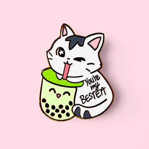 You're My Bestea Boba Cat Enamel Pin (Matcha Green Tea Special Edition) Brooches & Lapel Pins Flair Fighter   