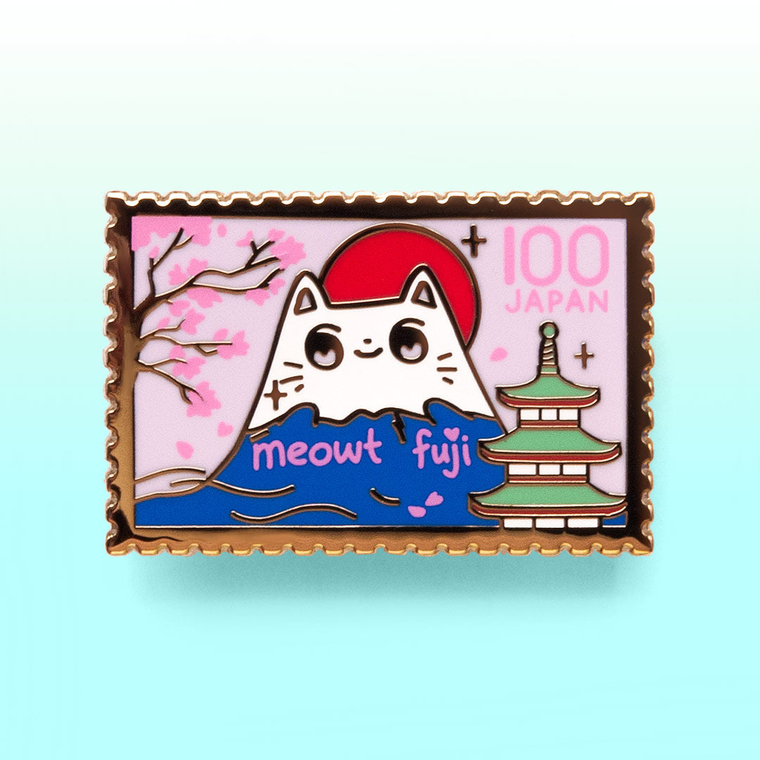 Meowt Fuji Cat Stamp Enamel Pin Brooches & Lapel Pins Flair Fighter   