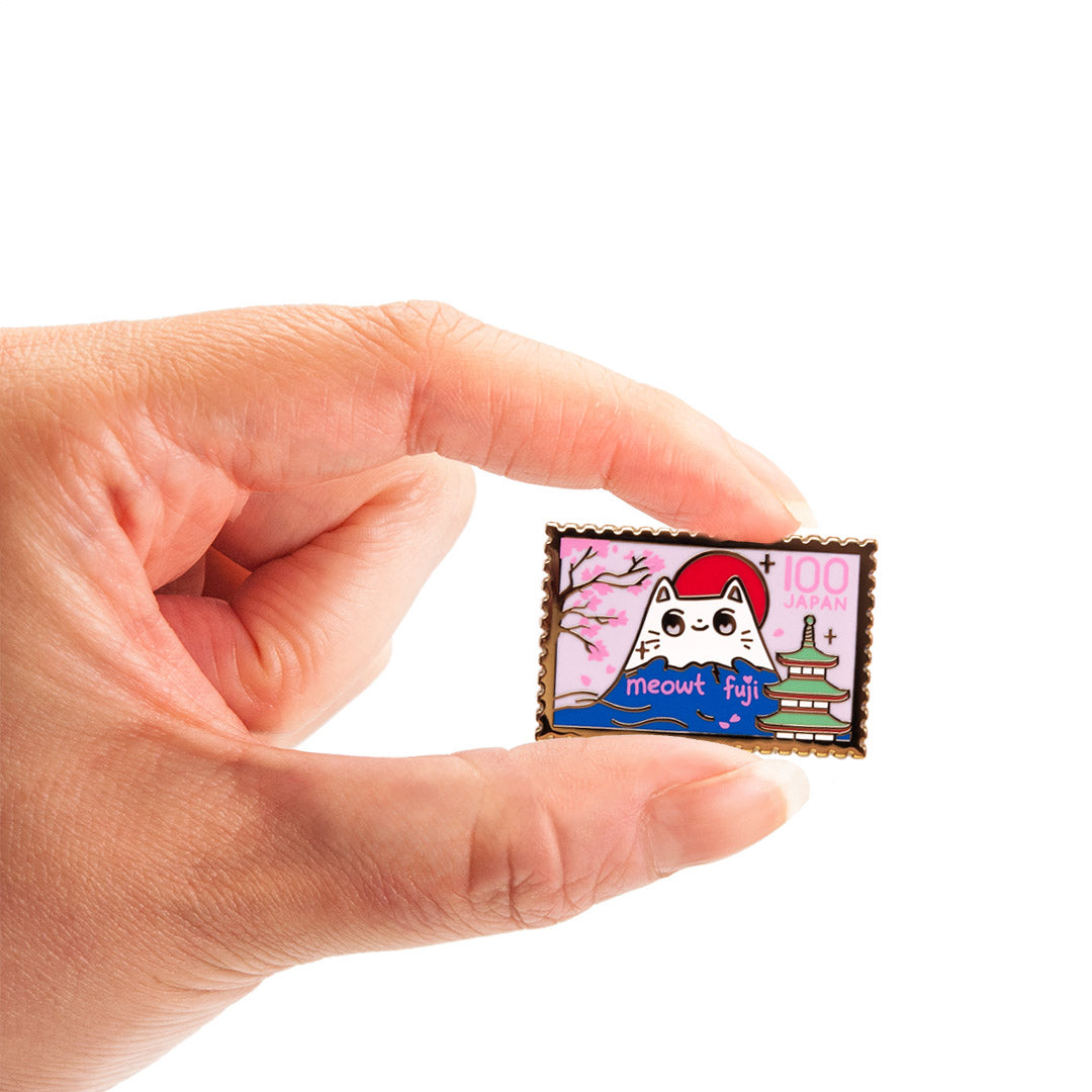 Meowt Fuji Cat Stamp Enamel Pin Brooches & Lapel Pins Flair Fighter   