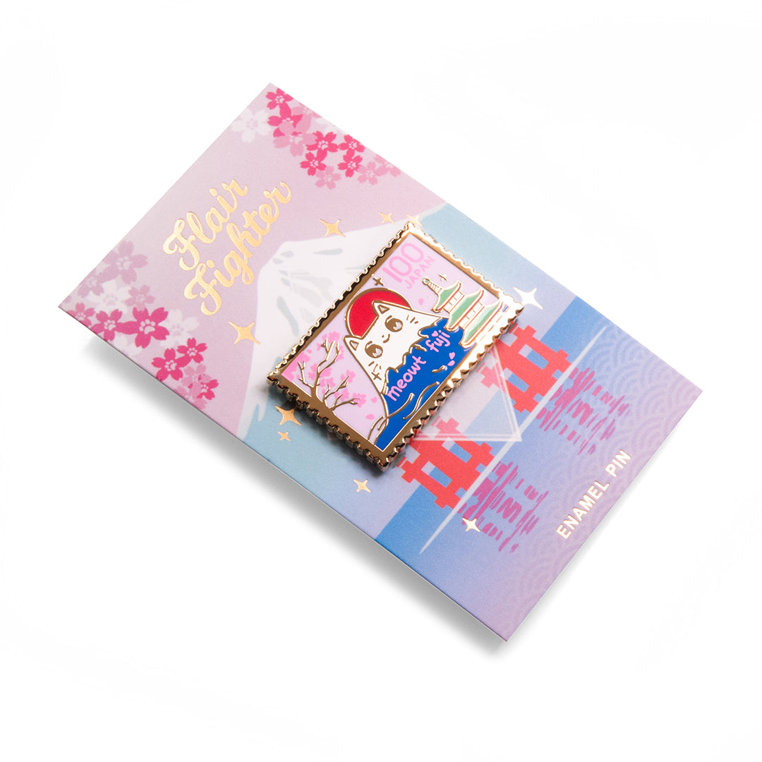 Meowt Fuji Cat Stamp Enamel Pin Brooches & Lapel Pins Flair Fighter   