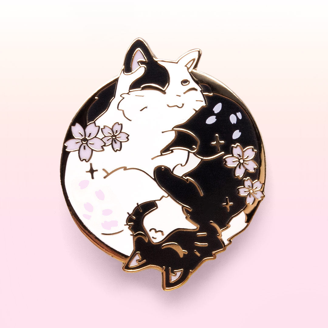 Sakura Yin Yang Cats Enamel Pin Brooches & Lapel Pins Flair Fighter   
