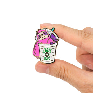 Chill Out Sloth Coffee Enamel Pin Brooches & Lapel Pins Flair Fighter   