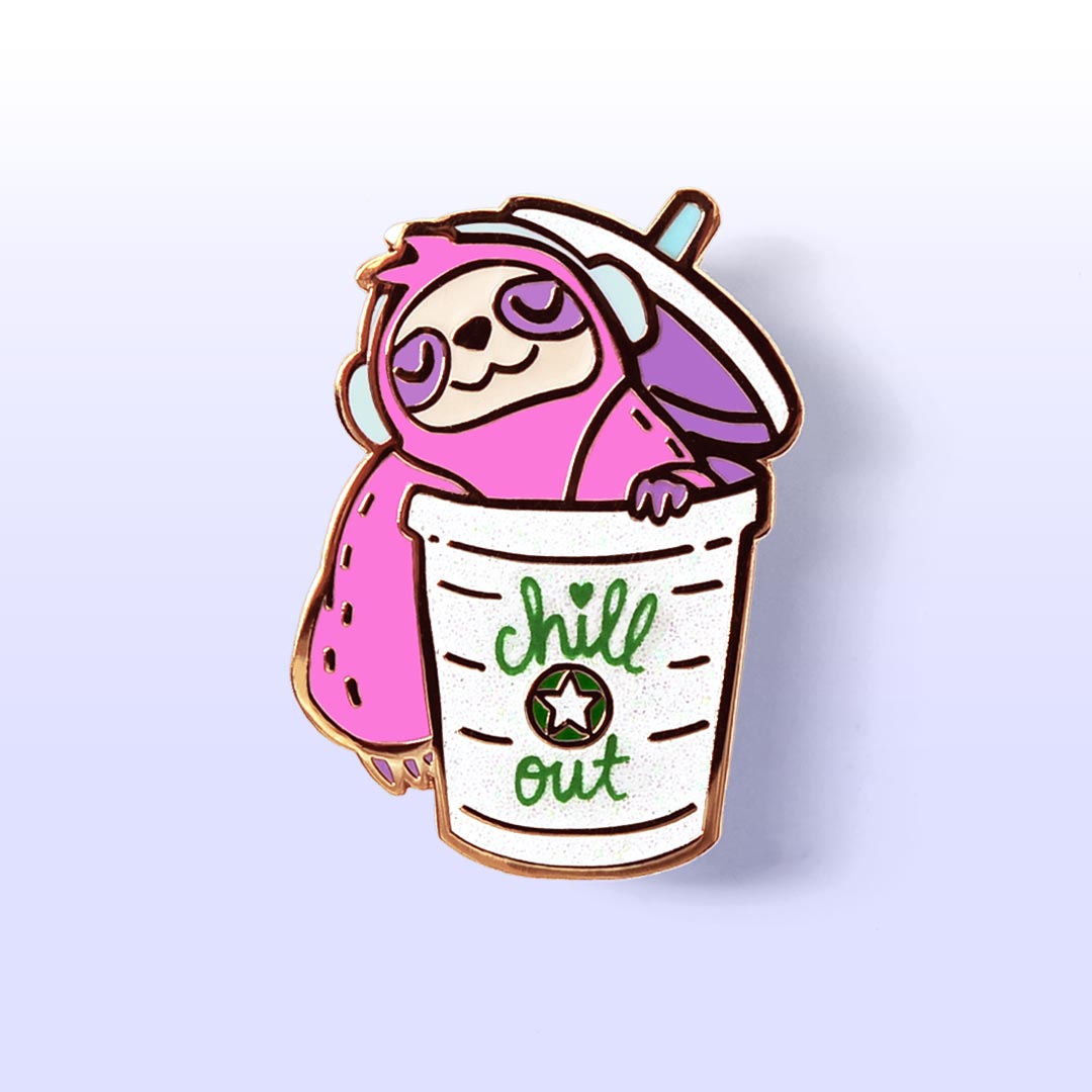 Chill Out Sloth Coffee Enamel Pin Brooches & Lapel Pins Flair Fighter   