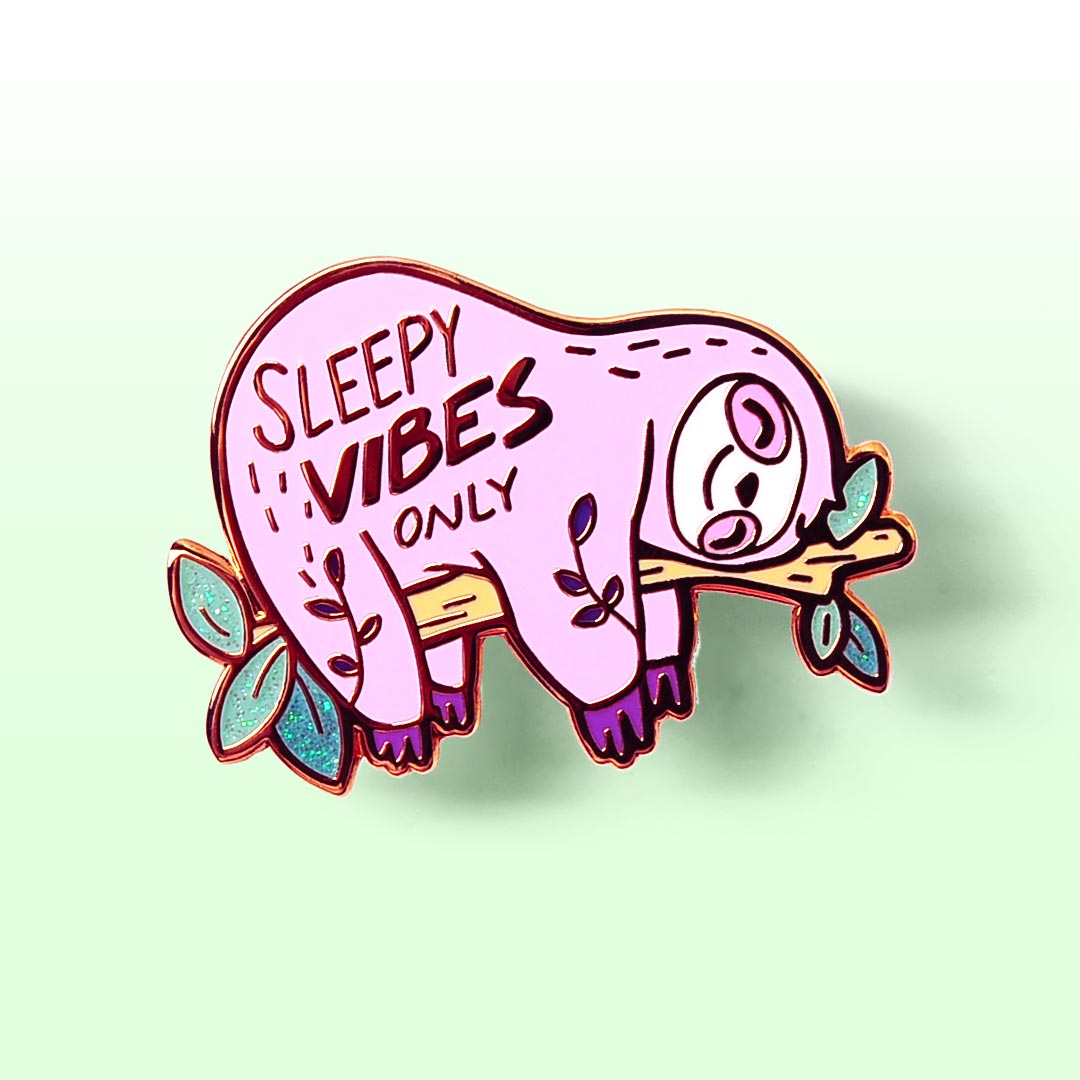 Sleepy Vibes Only Sleeping Sloth Enamel Pin Brooches & Lapel Pins Flair Fighter   