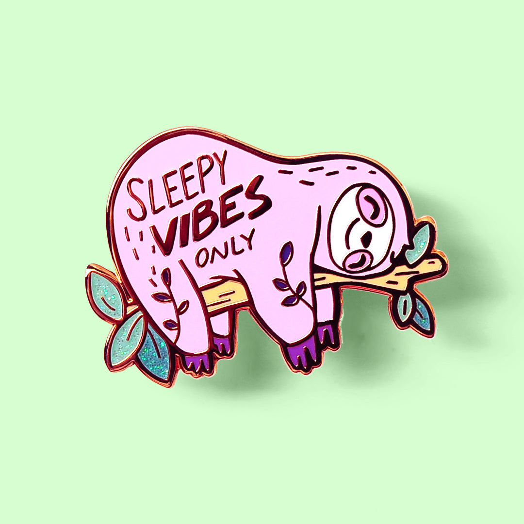 Sleepy Vibes Only Sleeping Sloth Enamel Pin Brooches & Lapel Pins Flair Fighter   