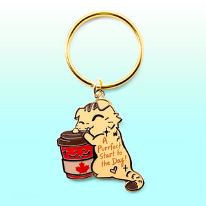 A Purrfect Start To The Day Timmies Version (Scottish Fold Cat) Keychain  Flair Fighter   