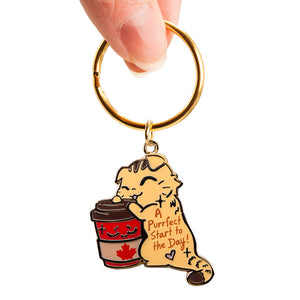 A Purrfect Start To The Day Timmies Version (Scottish Fold Cat) Keychain  Flair Fighter   