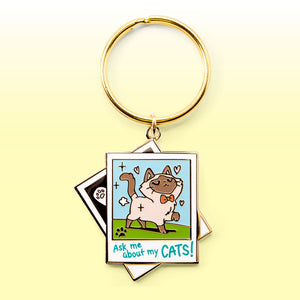 Ask Me About My Cats! (Tonkinese Cat) Keychain  Flair Fighter   