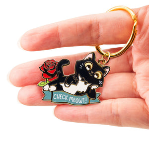 Check Meowt (Tuxedo Cat) Keychain Keychain Flair Fighter   