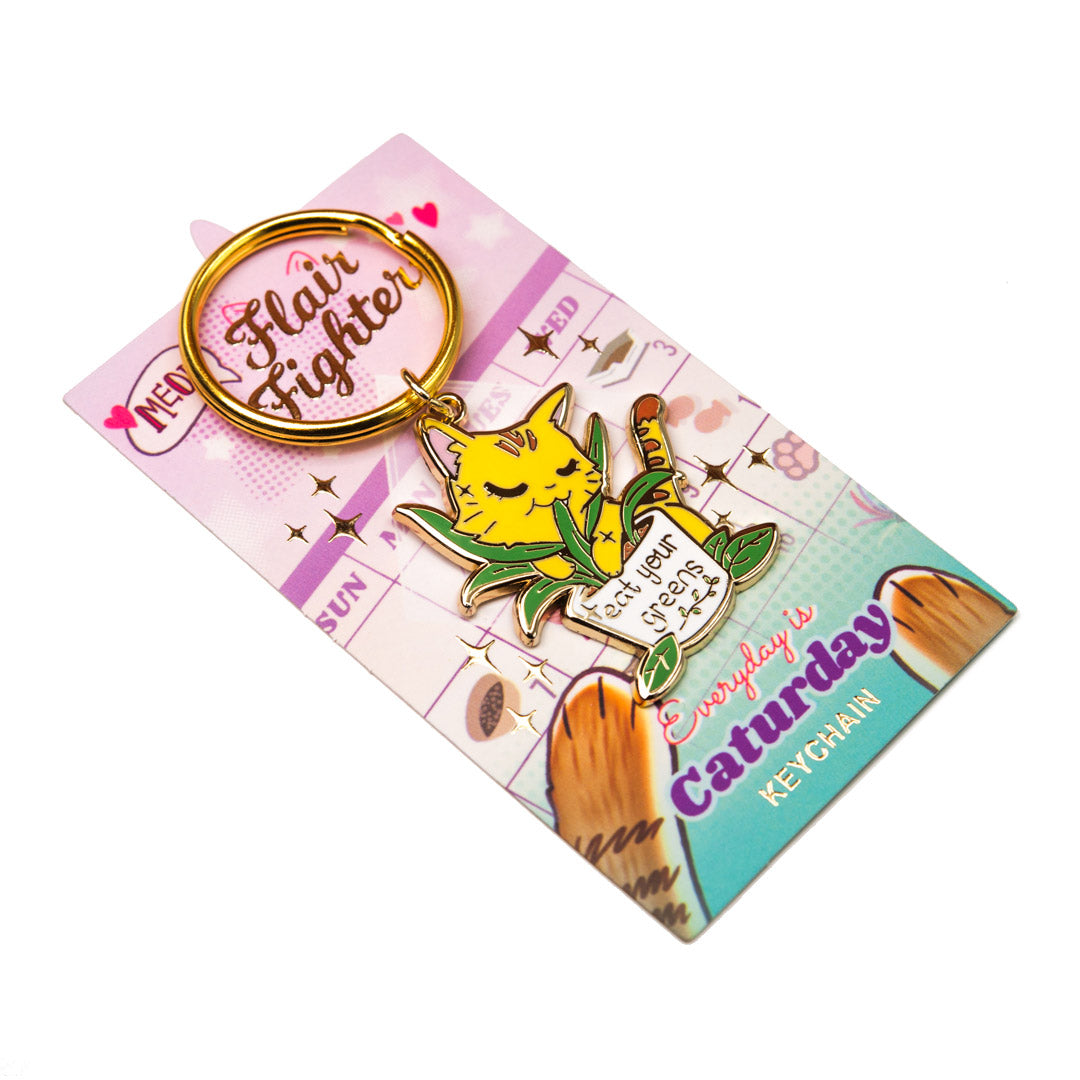 Eat Your Greens (Orange Tabby Cat) Keychain  Flair Fighter   