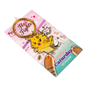 Fluff Off (Turkish Angora Cat) Enamel Pin + Keychain + Vinyl Sticker BUNDLE [3 PCS]  Flair Fighter   
