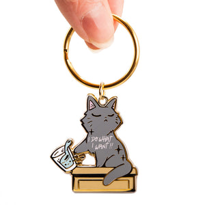 I Do What I Want (Chartreux Cat) Enamel Pin + Keychain + Vinyl Sticker BUNDLE [3 PCS]  Flair Fighter   