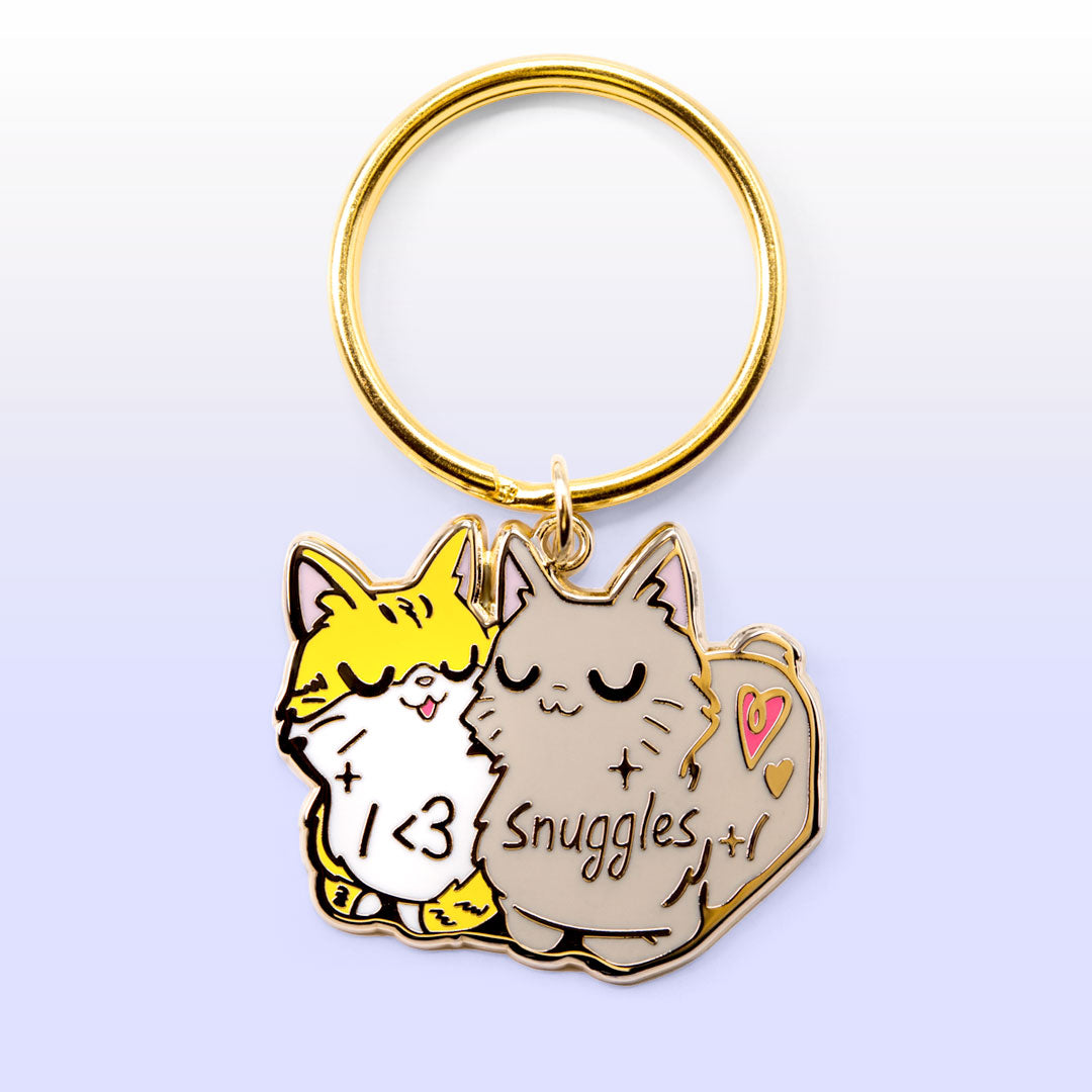 I Heart Snuggles (Manx Cat & American Bobtail Cat) Keychain  Flair Fighter   