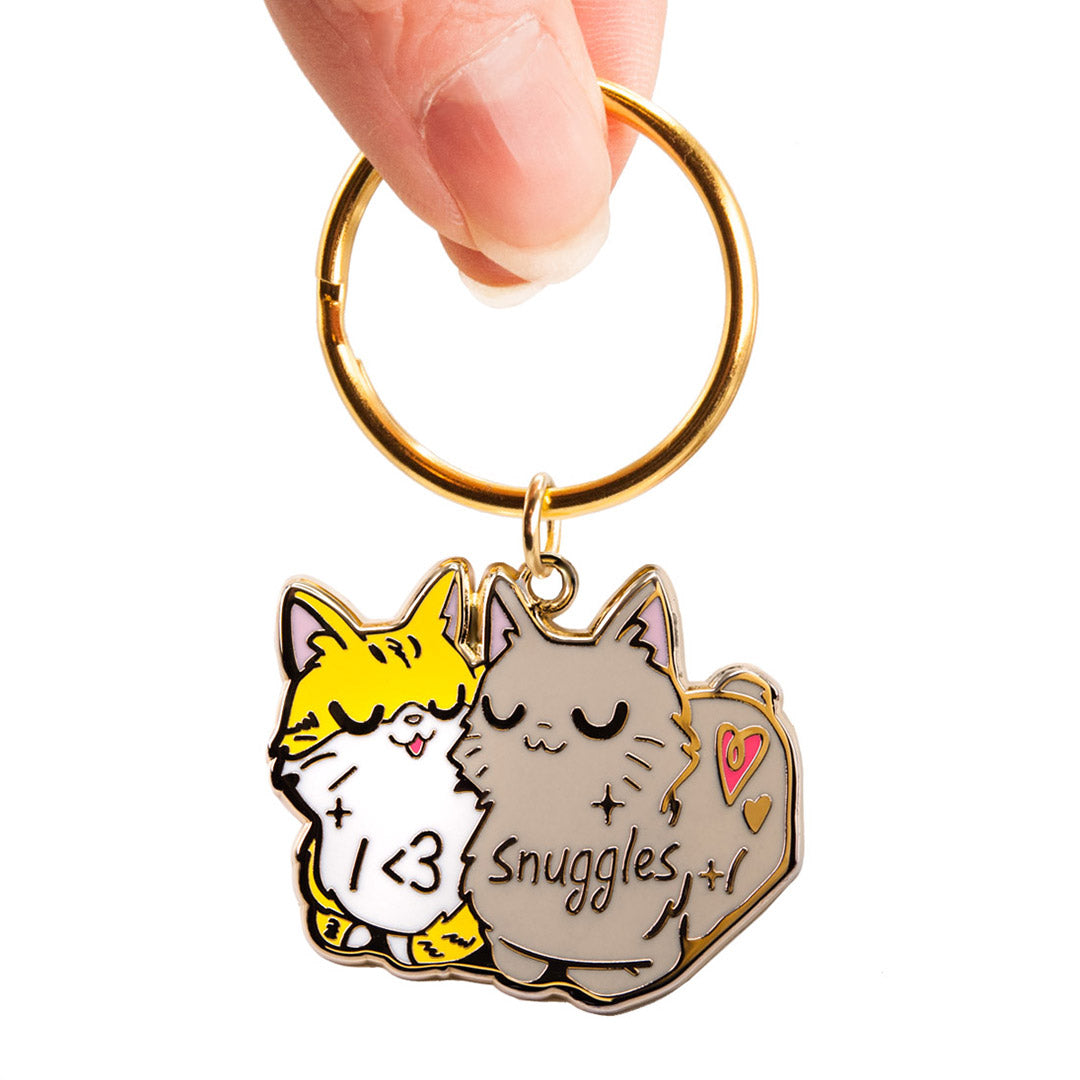 I Heart Snuggles (Manx Cat & American Bobtail Cat) Keychain  Flair Fighter   
