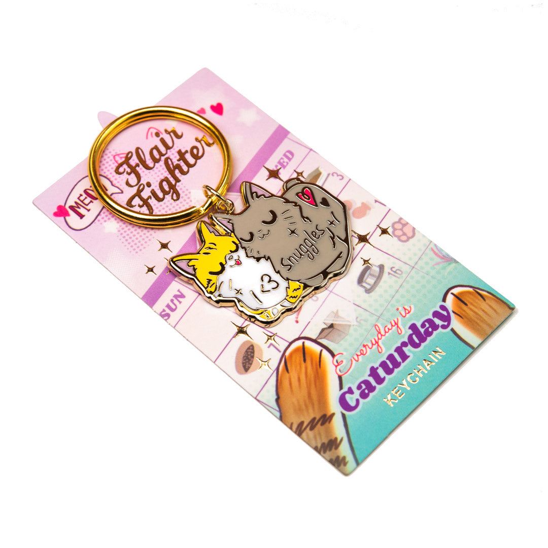 I Heart Snuggles (Manx Cat & American Bobtail Cat) Keychain  Flair Fighter   