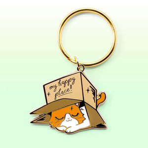 My Happy Place Box (British Shorthair Cat) Enamel Pin + Keychain + Vinyl Sticker BUNDLE [3 PCS]  Flair Fighter   