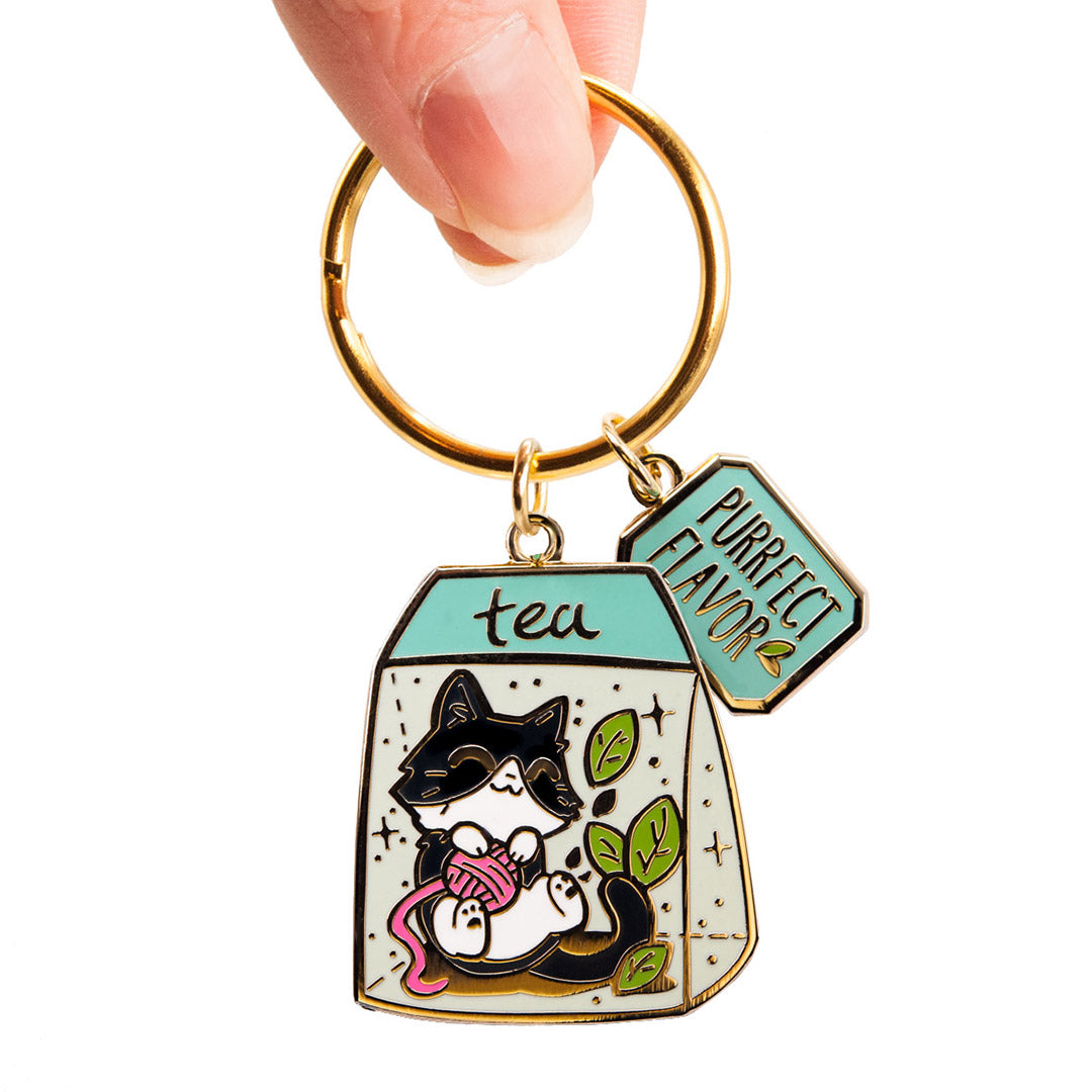 Purrfect Flavor Tea (Tuxedo Cat) Keychain  Flair Fighter   
