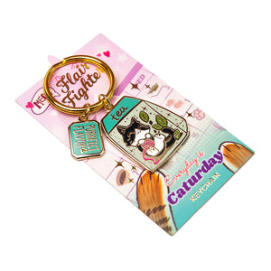 Purrfect Flavor Tea (Tuxedo Cat) Enamel Pin + Keychain + Vinyl Sticker BUNDLE [3 PCS]  Flair Fighter   