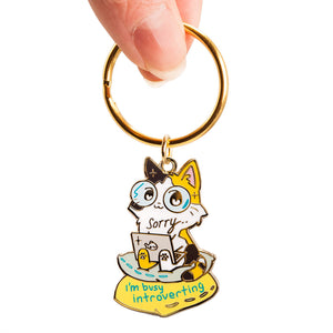 Sorry I'm Busy Introverting (Calico Cat) Keychain  Flair Fighter   