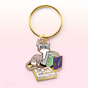 The Book Was Better (Cornish Rex Cat) Keychain  Flair Fighter   