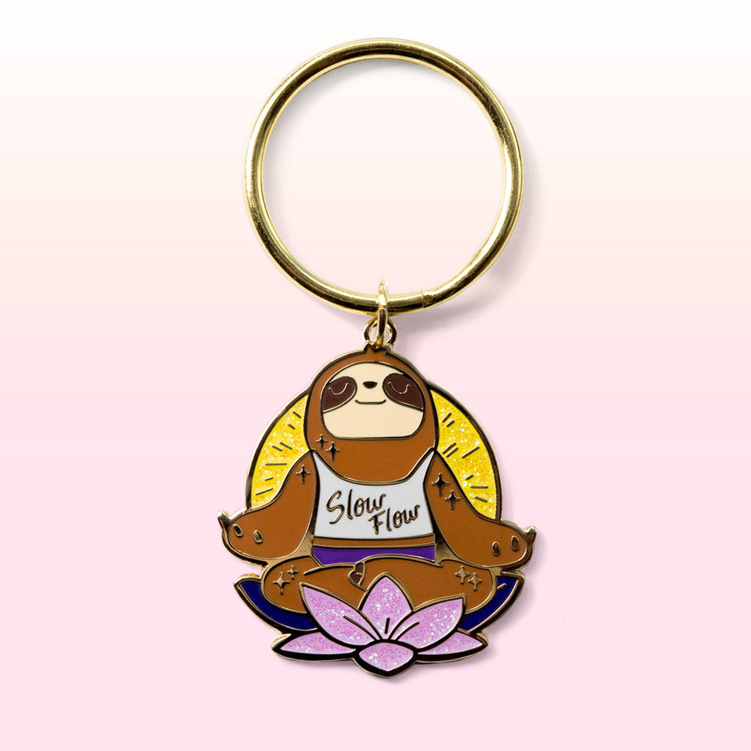 Slow Flow Yoga Meditation Sloth Enamel Keychain  Flair Fighter   