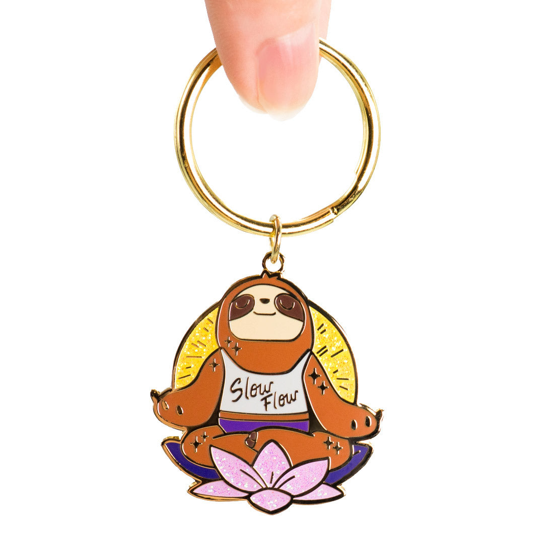 Slow Flow Yoga Meditation Sloth Enamel Keychain  Flair Fighter   