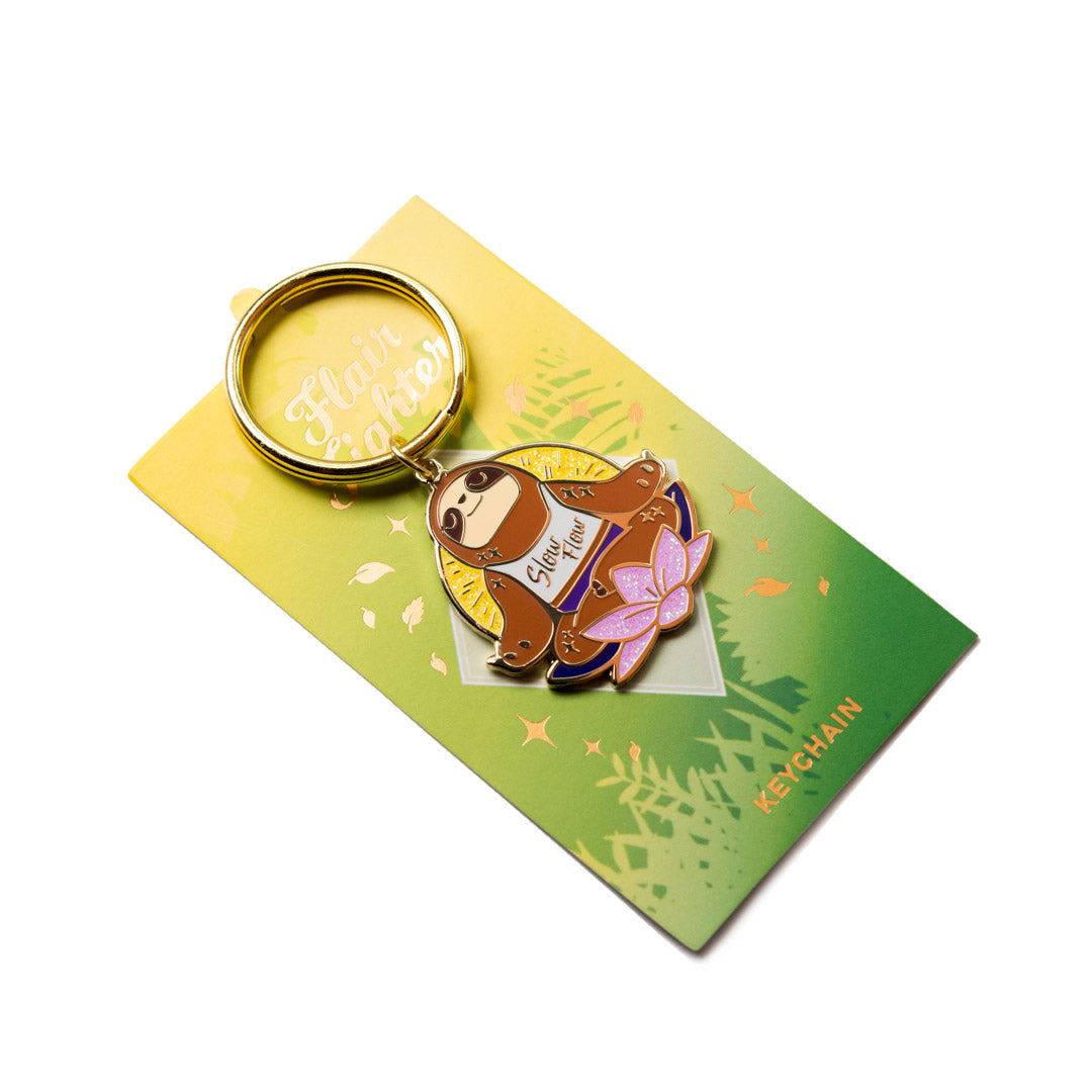 Slow Flow Yoga Meditation Sloth Enamel Keychain  Flair Fighter   