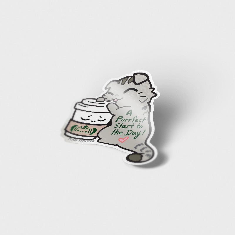 A Purrfect Start To The Day S*Bucks Version (Scottish Fold Cat) Vinyl Sticker Decorative Stickers Flair Fighter   