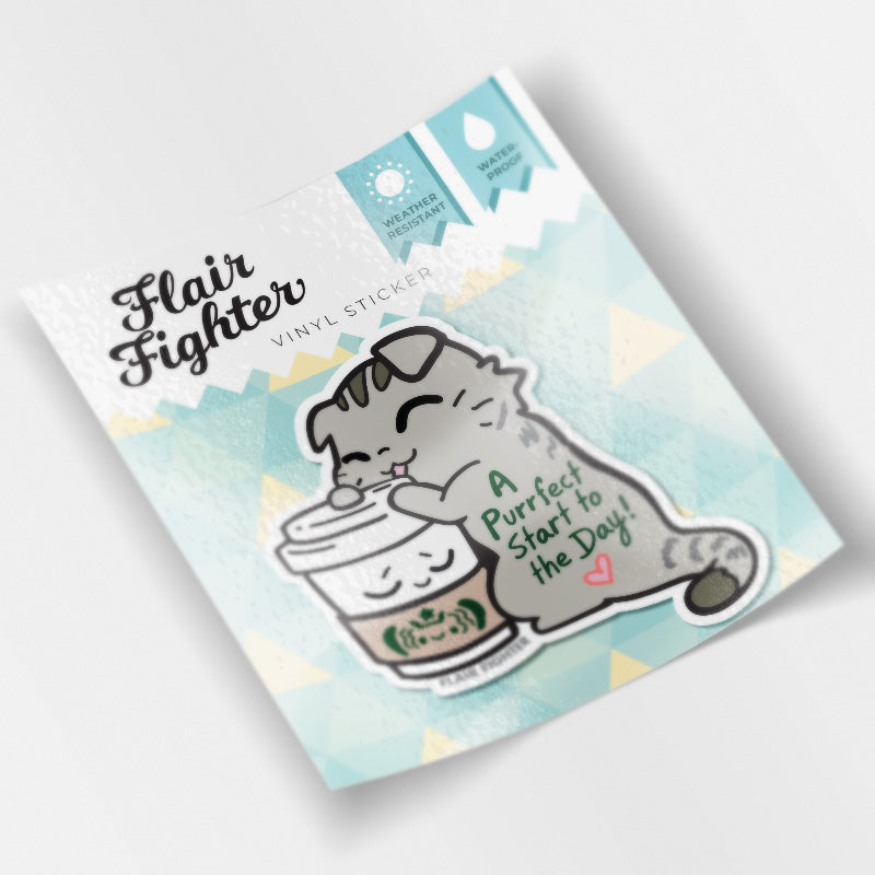 A Purrfect Start To The Day S*Bucks Version (Scottish Fold Cat) Vinyl Sticker Decorative Stickers Flair Fighter   