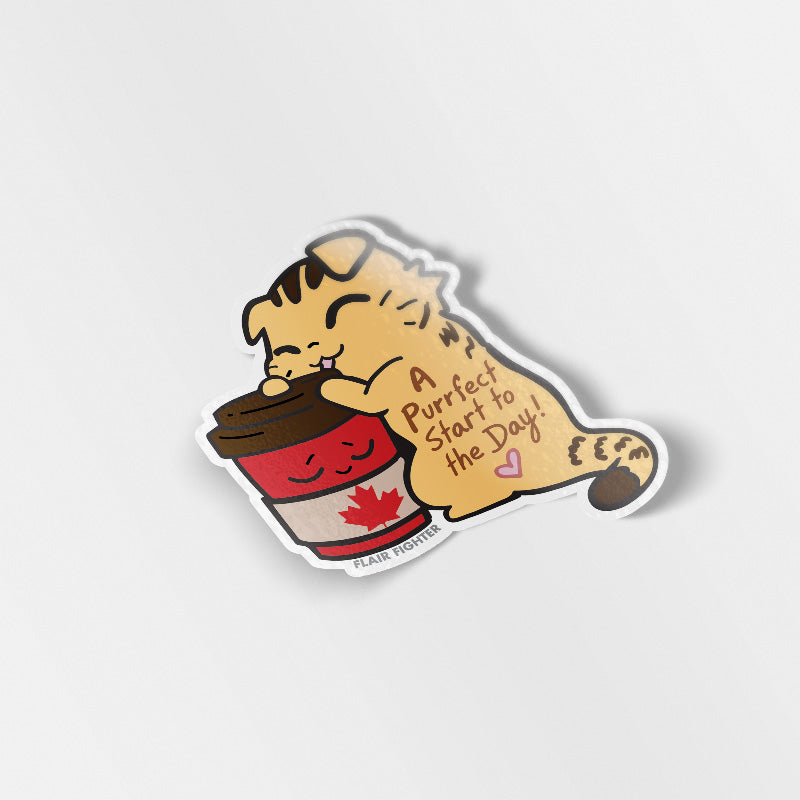 A Purrfect Start To The Day Timmies Version (Scottish Fold Cat) Vinyl Sticker Decorative Stickers Flair Fighter   