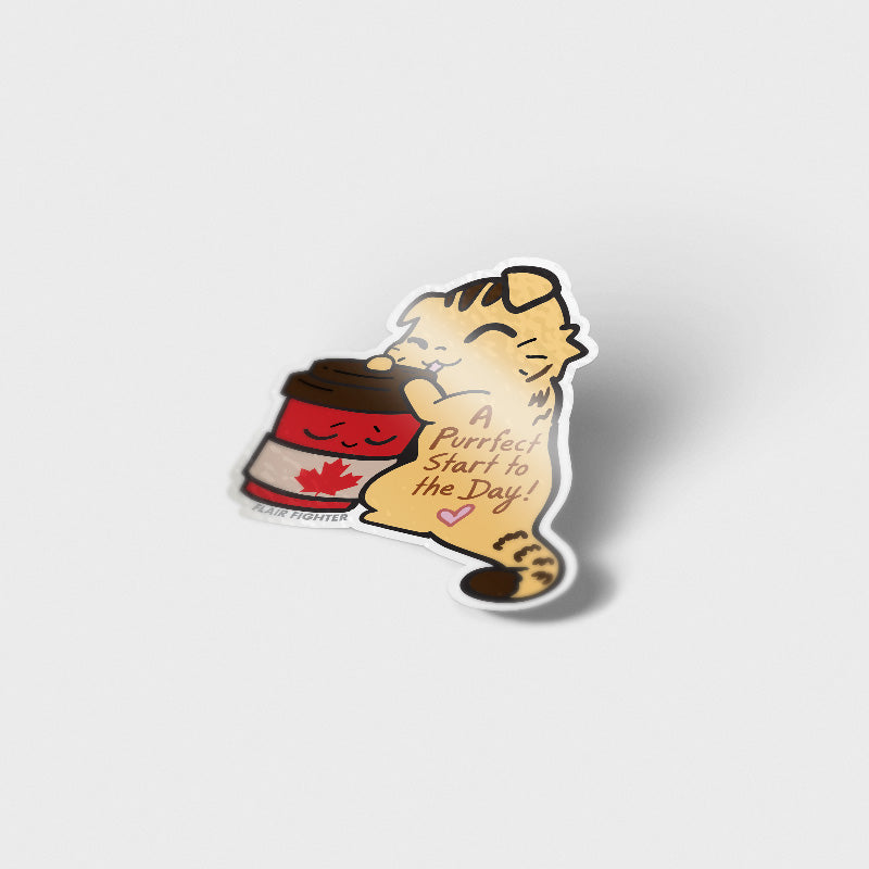 A Purrfect Start To The Day Timmies Version (Scottish Fold Cat) Vinyl Sticker Decorative Stickers Flair Fighter   