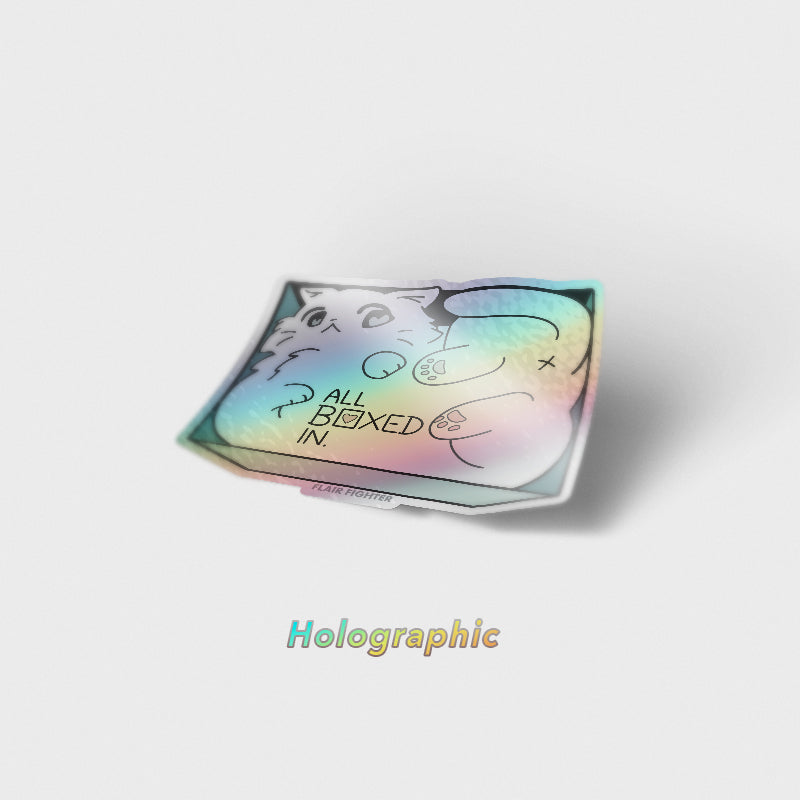 All Boxed In (Turkish Angora Cat) Holographic Vinyl Sticker Decorative Stickers Flair Fighter   