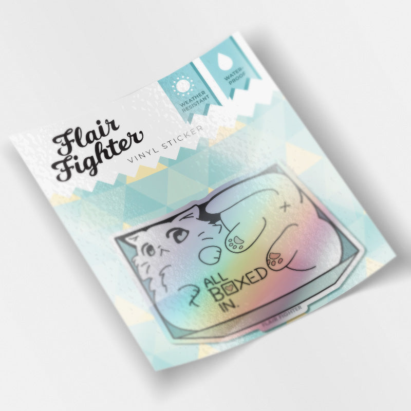 All Boxed In (Turkish Angora Cat) Holographic Vinyl Sticker Decorative Stickers Flair Fighter   