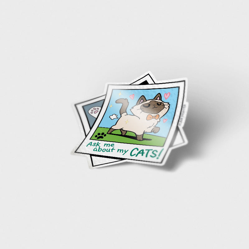 Ask Me About My Cats! (Tonkinese Cat) Vinyl Sticker Decorative Stickers Flair Fighter   