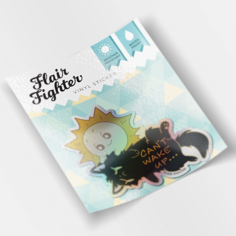 Can't Wake Up (Chantilly-Tiffany Black Cat) Holographic Vinyl Sticker Decorative Stickers Flair Fighter   