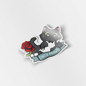 Check Meowt (Tuxedo Cat) Enamel Pin + Keychain + Vinyl Sticker BUNDLE [3 PCS]  Flair Fighter   